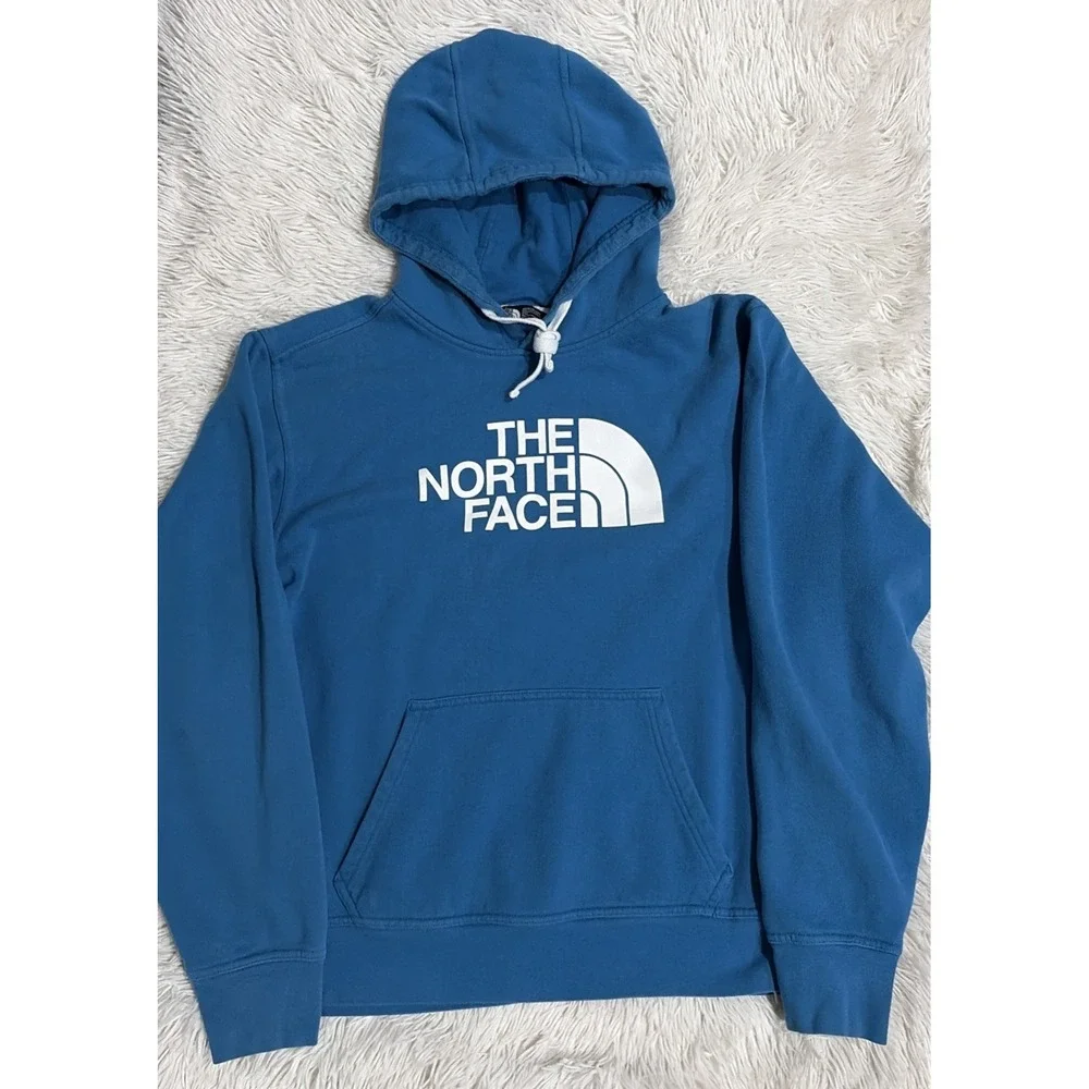 The North Face Mens Half Dome Pullover Hoodie Blue White Logo Sweatshirt Size M